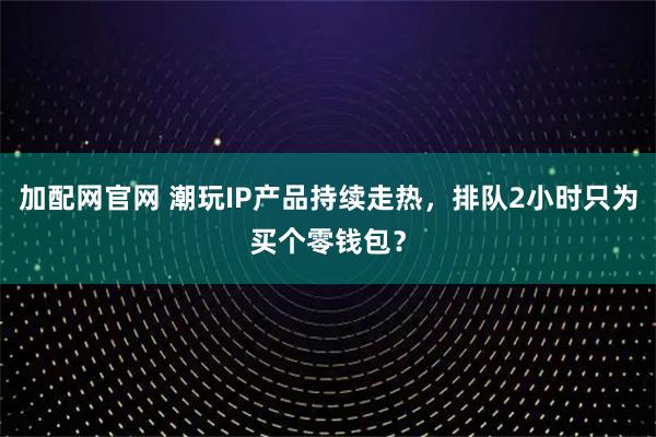 加配网官网 潮玩IP产品持续走热，排队2小时只为买个零钱包？